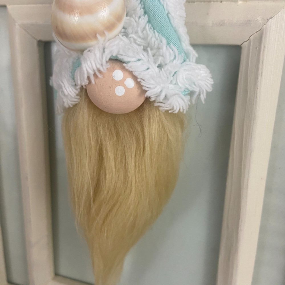 SOLD ❌Vintage Beach Shell Aqua Chenille Silver Plated Spoon Gnome Ornament Faux - Picture 5 of 12